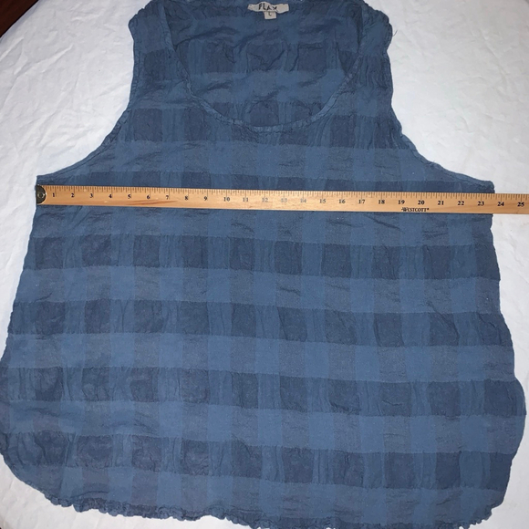 Women's FLAX Blue Plaid striped Linen Blend Tank Top Size L - Picture 6 of 7